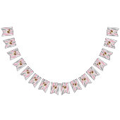 女の子の犬をテーマにした誕生日ピンクのグレーの波状のストライプ バンティングフラッグ (全)