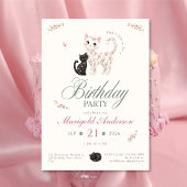 女の子の猫の誕生日パーティーの招待状 - ローズガーデンデザイン 招待状