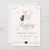 女の子の猫の誕生日パーティーの招待状 - ローズガーデンデザイン 招待状 (正面)