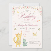 女の子の猫の誕生日パーティーの招待状 招待状 (正面)