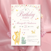 女の子の猫の誕生日パーティーの招待状 招待状