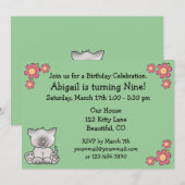 女の子の猫の誕生日招待状 招待状 (正面/裏面)