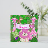 女の子の猿を持つ第7誕生日のジャングルの招待状 招待状 (スタンド正面)