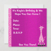 女の子の猿を持つ第7誕生日のジャングルの招待状 招待状 (裏面)
