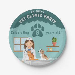 女の子の獣医クリニック動物病院の誕生日 ペーパープレート