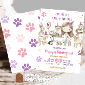 女の子の獣医動物子供の誕生日パーティー 招待状
