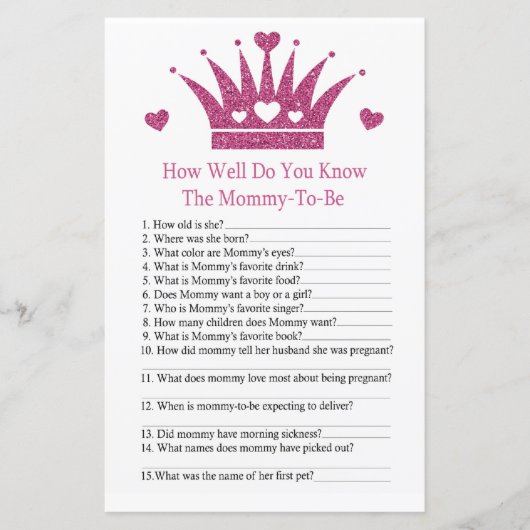 女の子の王冠あなたは赤ちゃんシャワーゲームをどれだけ知っているか (正面)