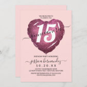 女の子の甘いバラピンクのグリッター ハート風船 キンセアラ 招待状 (正面/裏面)