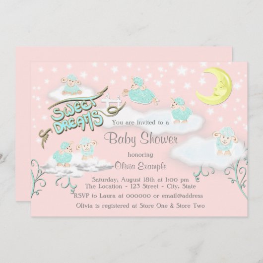 女の子の甘い夢ベビーシャワー 招待状 (正面/裏面)