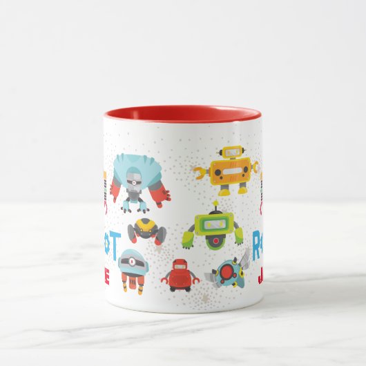 女の子の男の子は漫画に赤いロボットを愛おもしろいする マグカップ (中央)