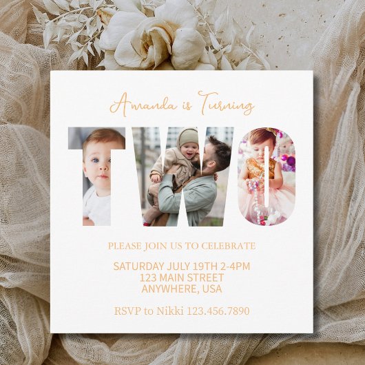 女の子の男の子を応援する第2回の誕生日パーティー 招待状