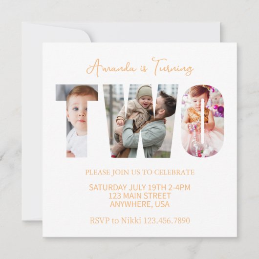 女の子の男の子を応援する第2回の誕生日パーティー 招待状 (正面)