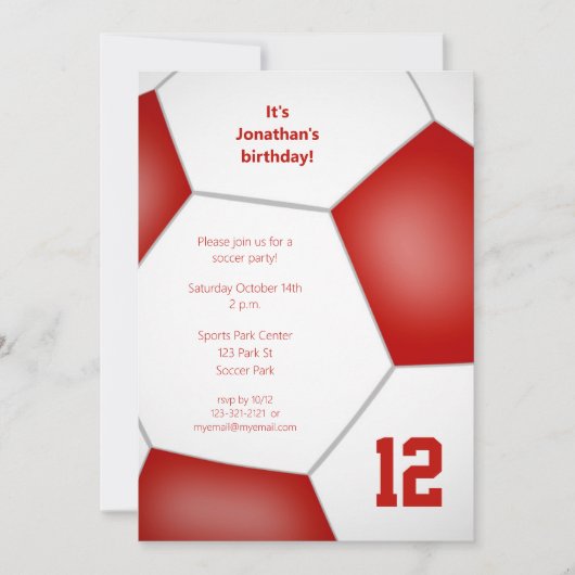 女の子の男の子サッカーバースデースポーツパーティー 招待状 (正面)