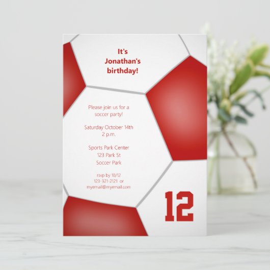 女の子の男の子サッカーバースデースポーツパーティー 招待状 (スタンド正面)