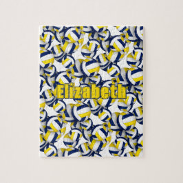 女の子の男の子スポーツブルー金ゴールドバレーボールチームカラー ジグソーパズル