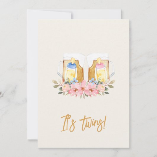 女の子の男の子ツインズベビーは赤ちゃんシャワーを醸造している 招待状 (裏面)