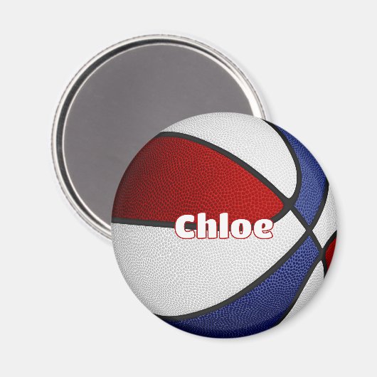 女の子の男の子バスケットボール赤白青チームカラー マグネット (正面/裏面)