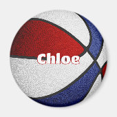 女の子の男の子バスケットボール赤白青チームカラー マグネット (正面)