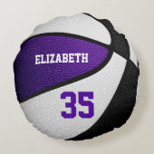 女の子の男の子パープルブラックバスケットボールルームデカール ラウンドクッション (裏面)
