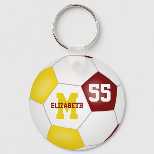女の子の男の子マルーン金ゴールドチームカラーサッカーボール キーホルダー (正面)