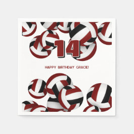 女の子の男の子マルーン黒いバレーボール誕生日パーティー スタンダードカクテルナプキン