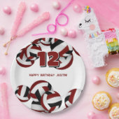 女の子の男の子マルーン黒いバレーボール誕生日パーティー ペーパープレート (パーティー)