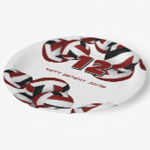 女の子の男の子マルーン黒いバレーボール誕生日パーティー ペーパープレート (アングル)