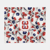 女の子の男の子無限のサッカーボール赤白青 フリースブランケット (正面(横))