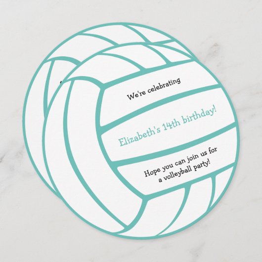女の子の男の子ANYカラーバレーボール誕生日パーティー 案内状 (正面/裏面)