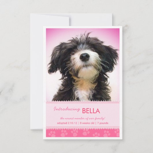 女の子の発表のための新しいペットピンクの足のプリント 案内状 (正面)