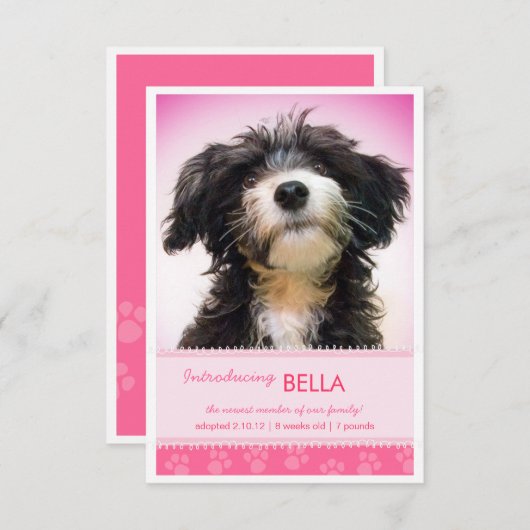 女の子の発表のための新しいペットピンクの足のプリント 案内状 (正面/裏面)