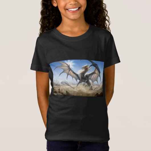 女の子の白いドラゴンTシャツ Tシャツ (正面)