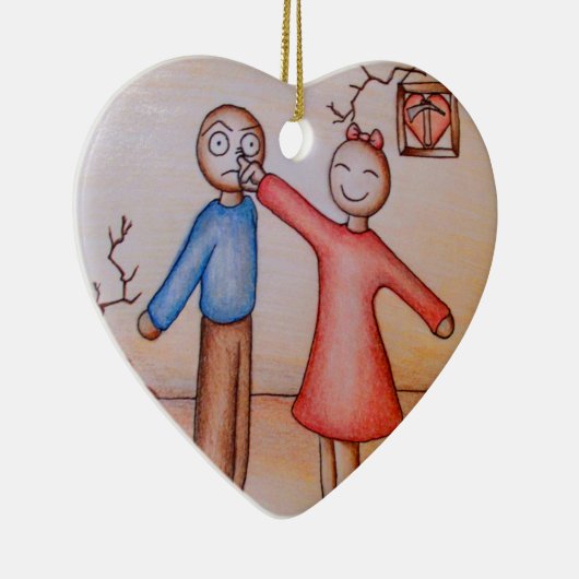 女の子の盗品の男の子の鼻のかわいい漫画 セラミックオーナメント (右)