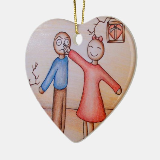 女の子の盗品の男の子の鼻のかわいい漫画 セラミックオーナメント (左)