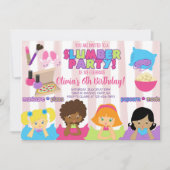 女の子の眠りパーティー誕生日の招待、招待状。 招待状 (正面)