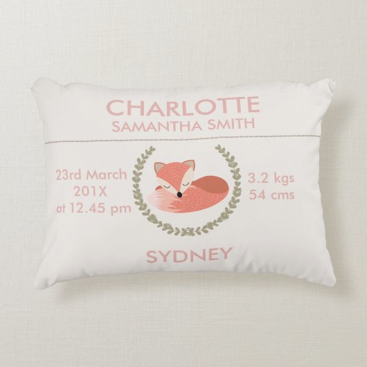 女の子の睡眠のキツネの誕生の発表のクッション アクセントクッション (正面)