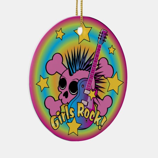 女の子の石のスカル及び骨が交差した図形 セラミックオーナメント (右)