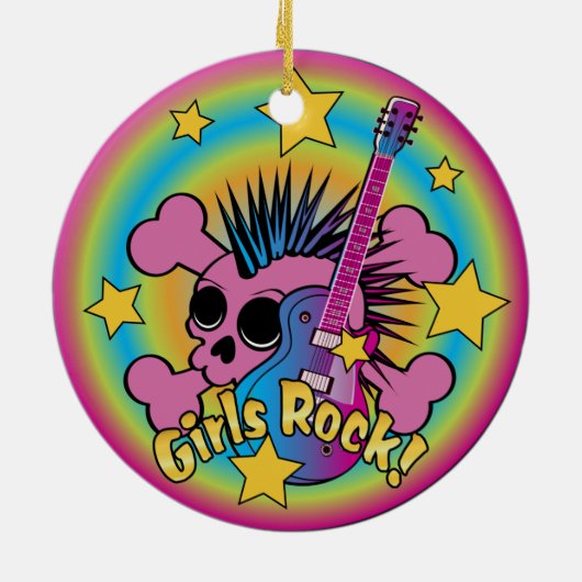 女の子の石のスカル及び骨が交差した図形 セラミックオーナメント (裏面)