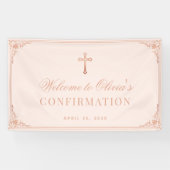 女の子の確認エレガントピンクのローズ金ゴールドクロス 横断幕 (横)