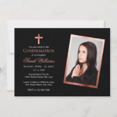 女の子の確認写真 ローズゴールド ブラック ピンク 招待状 (正面)