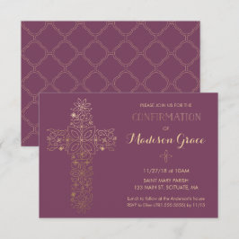 女の子の確認招待状（ゴールドの十字架付き） 招待状