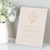 女の子の確認 エレガント ピンク ゴールド クロスが付いた紋章 台座サイン