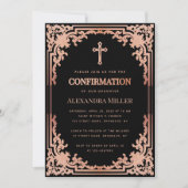 女の子の確認 ピンク ブラック エレガント ヴィンテージ クロス 招待状 (正面)