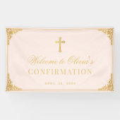 女の子の確認 ピンク 偽の金 十字架 ウェルカム 横断幕 (横)