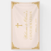 女の子の確認 ピンク 偽の金 十字架 ウェルカム 横断幕 (縦)