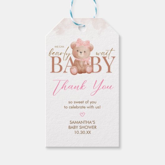 女の子の私たちは赤ちゃんシャワーメッセージカードを待つことができる ギフトタグ (正面)