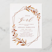女の子の秋緑の幾何学的な赤ちゃんシャワー 箔招待状 (正面)