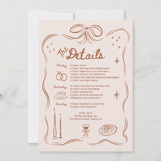 女の子の移動マイルドバチェロレッテの旅程 招待状 (裏面)