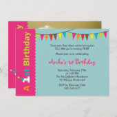 女の子の第1回誕生日パーティの招待状 招待状 (正面/裏面)