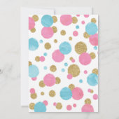 女の子の第1誕生日の招待状のピンク及び金ゴールドの紙吹雪 招待状 (裏面)